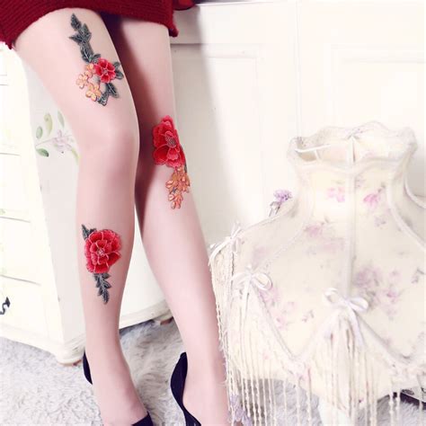 Girls Women Sexy Pantyhose Rose Flower Embroidery Ultra Thin Slim Tights Lady Elastic Silk