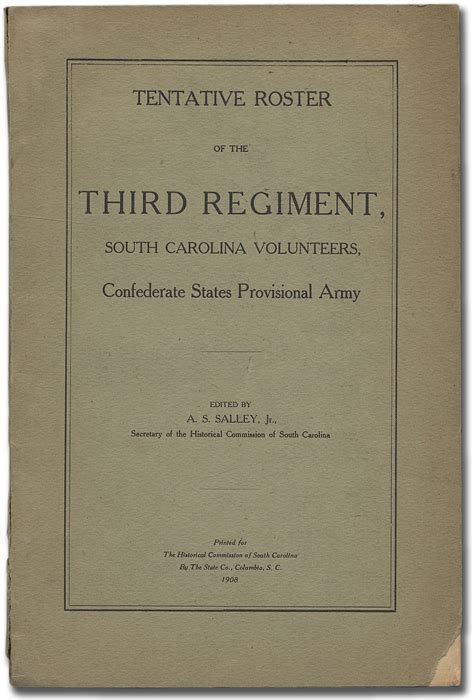 Tentative Roster Of The Third Regiment South Carolina Volunteers