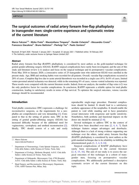 The Surgical Outcomes Of Radial Artery Forearm Free Flap Phalloplasty In Transgender Men Single