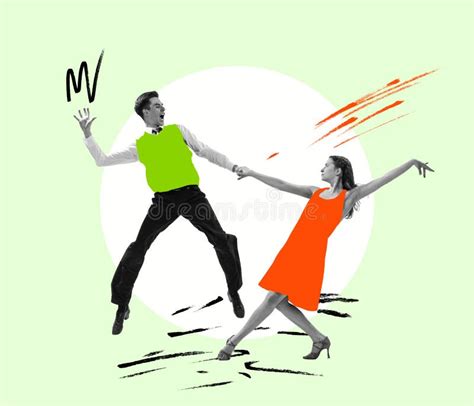 Energetic Excited Dancing Couple In Bright Retro 70s 80s Style Outfits