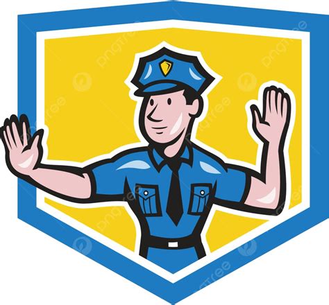 Traffic Policeman Stop Hand Signal Shield Cartoon Illustration Traffic