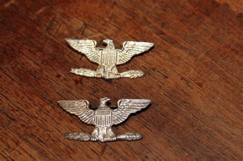 Original Wwii Rank Insignia Colonel Sterling Silver Pair Eagles Pinback