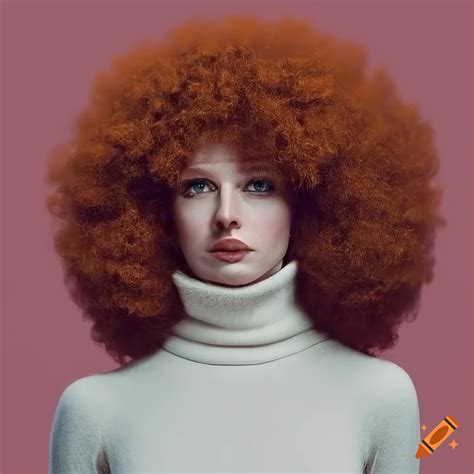 Portrait Of A Beautiful Redhead Woman With A Large Afro Wearing A White