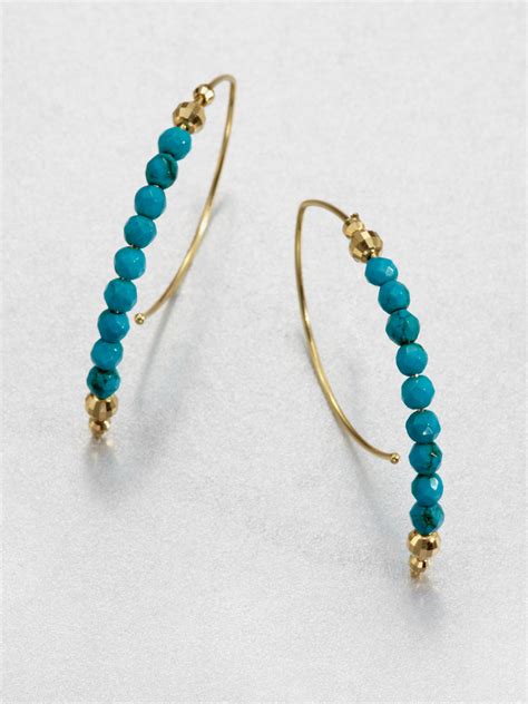 Mizuki 14k Gold Turquoise Half Hoop Earrings In Blue Lyst