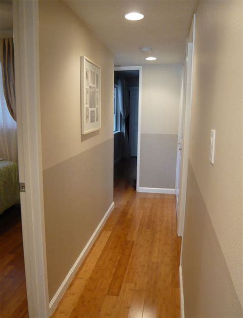 Often living rooms and family rooms are open to other areas of the house so a great neutral can enable the use of color in adjoining spaces. Two-tone hallway | Hallway paint, Hallway decorating, Home