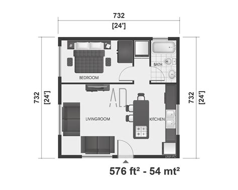 Small House Plan 1 Bedroom Home Plan 24x24 Floor Plan Tiny Etsy Australia