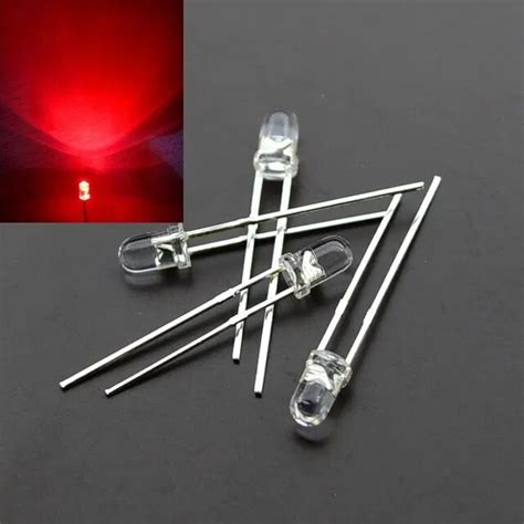 100pcs Of 3mm Long Leg Red Emitted Color Ultra Bright Led Light Lamp