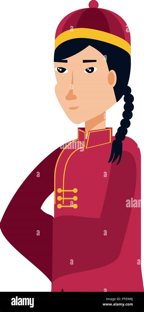 Chinese Man With Traditional Costume Vector Illustration Design Stock