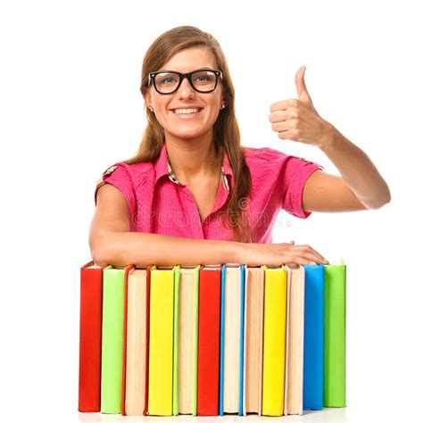 Student With Book In Hand Giving Thumb Up Gesture Stock Photo Image