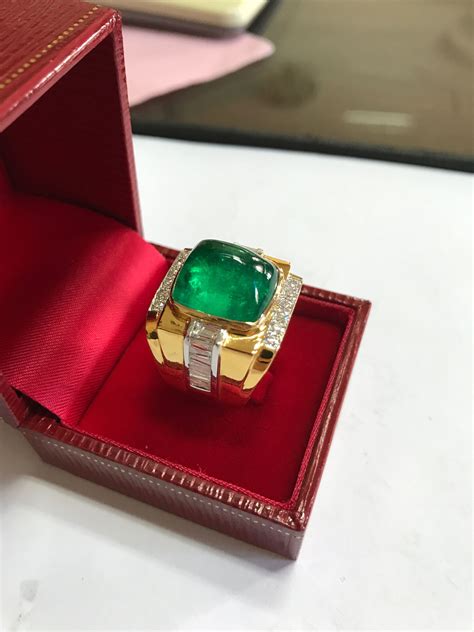 Emerald Cabochon Set In 18k Gold With Ice Mens Silver Jewelry Mens