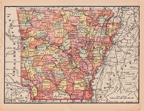 Map Of Arkansas From 1890 Unique T Or Home Decor Etsy