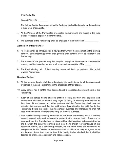 Draft Partnership Deed Agreement India In Word And Pdf Formats