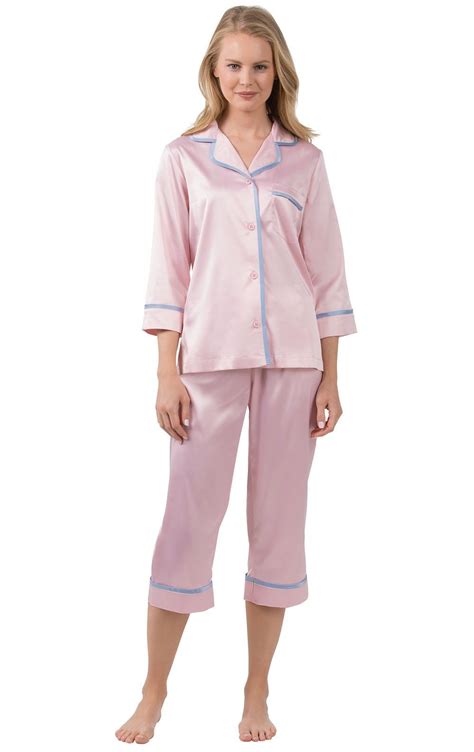 Dreamy Satin Capri Pajamas Silk Sleepwear Loungewear Set Benetton Lilac Pink Silk Silk Pjs