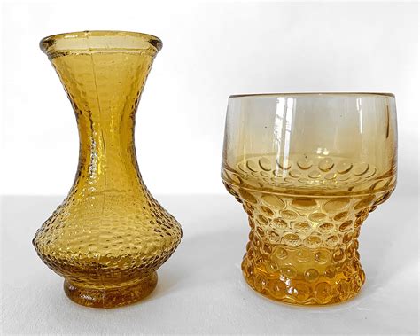 Vintage Glass Amber 70 S Style Votive Pot Bud Vase Boho Etsy Bud Vases Boho Decor Glass Vessel