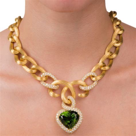 Henry Dunay Gia Cert 6197 Carat Peridot Diamond Gold Heart Pendant