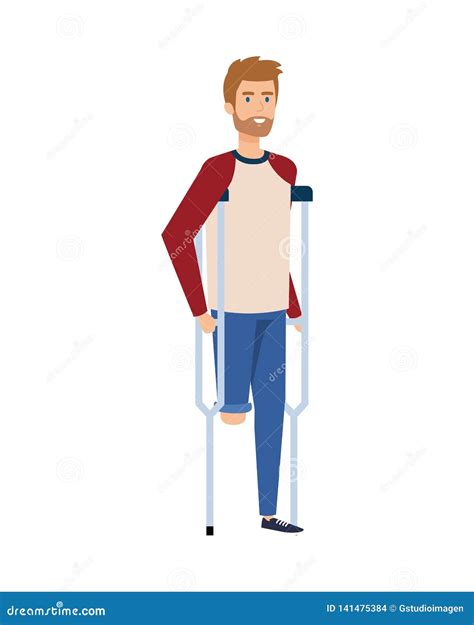 Man In Crutches Character Stock Vector Illustration Of Crutch