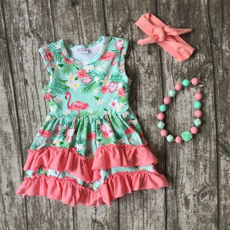 Baby Girls Summer Clothes Children Flamingo Dress Outfits Baby Girls