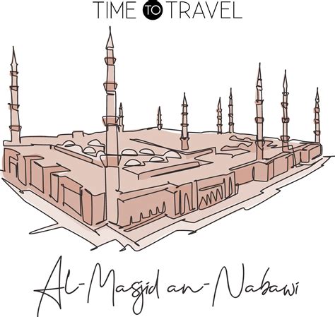 One Continuous Line Drawing Masjidil An Nabawi Landmark Holy Masjid At