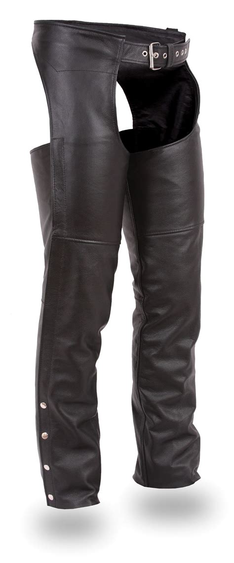Unisex Classic Black Leather Motorcycle Chaps By First Mfg Motorcycle