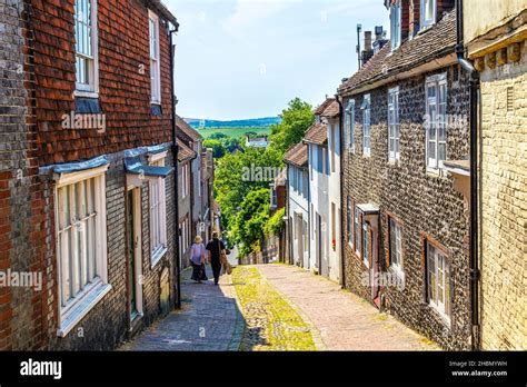 Charming Cobblestone Street Lined With Houses In Lewes South Downs Uk