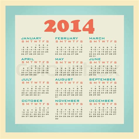 2014 Calendar Stock Vector Colourbox