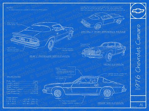 1976 Chevrolet Camaro Blueprint Poster 18x24 Jpeg Etsy