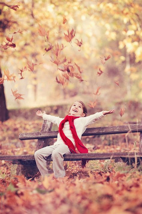Little Girl Enjoying Autumn By Dejan Ristovski