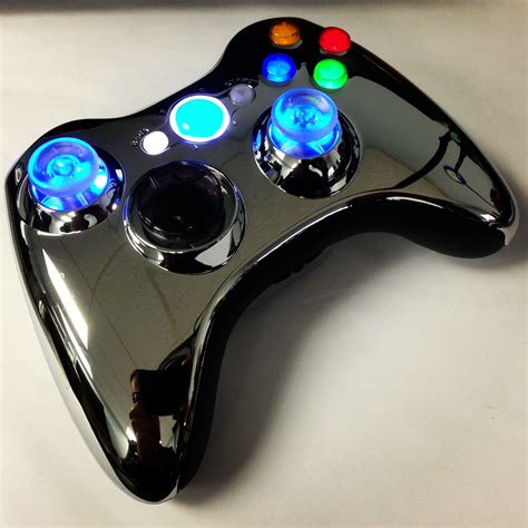 A Custom Modded Chrome Xbox 360 Rapid Fire Controller With Blue Led