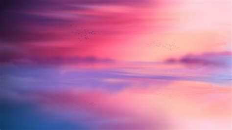 Pink Sky Wallpaper 4k Horizon Scenic Flying Birds Seascape Sunset