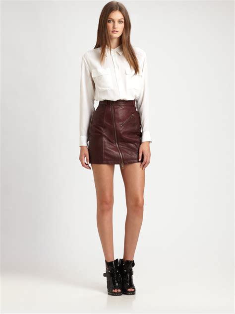 Mcq Leather Mini Pencil Skirt In Brown Lyst