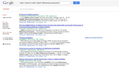 Why do citations in google scholar disappear? Google Scholar co-citation search of Latour (1987) and ...