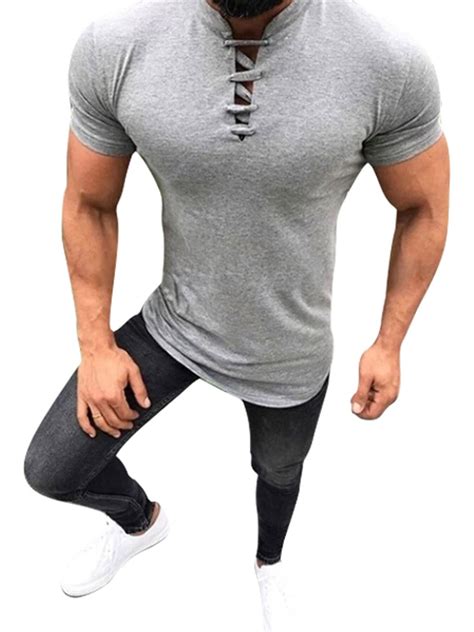 Eyicmarn Mens Casual T Shirt Tops Short Sleeve V Neck Slim Fit Muscle Concise Tee Shirts