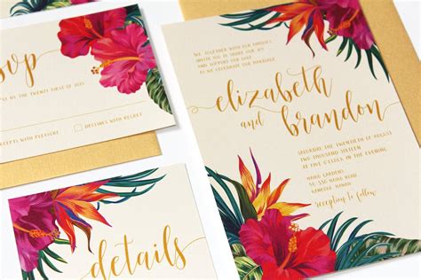 tropical wedding invitation tropical flowers destination etsy