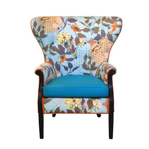 Bring home a comfy accent chair. 1960s Vintage Baby Blue Floral Wingback Accent Chair ...