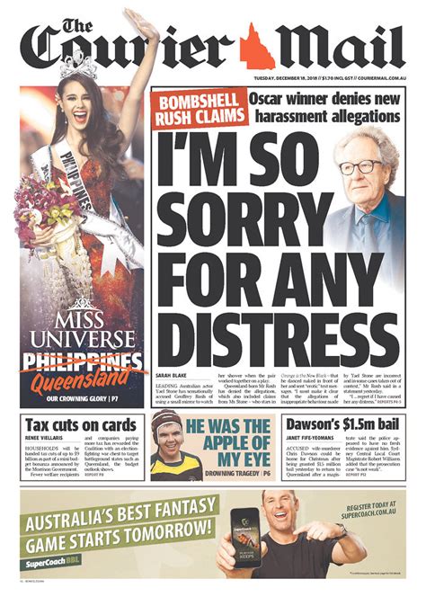 A tabloid is a newspaper with a compact page size smaller than broadsheet. 'Philippines' crossed out in Aussie newspaper's Catriona Gray headline