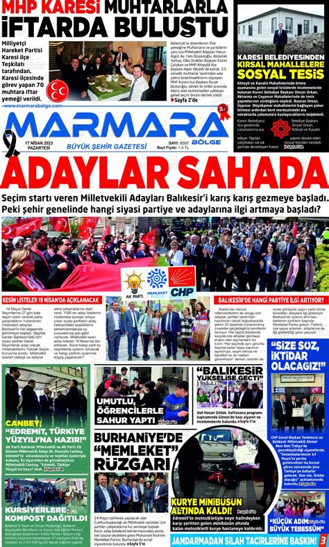 17 Nisan 2023 tarihli Marmara Bölge Gazete Manşetleri