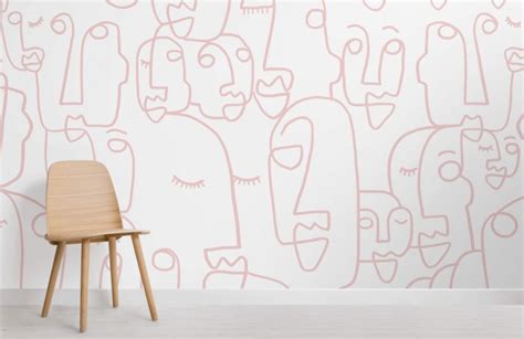 Large Dusty Pink Line Drawing Face Wallpaper Mural Hovia Mural My Xxx