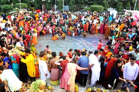 Devotees Offer Prayers To The Setting Sun During The Chhath Puja Festival