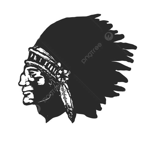 Indian Chief Silhouette PNG Free Hand Drawn Indian Chief Head Isolated