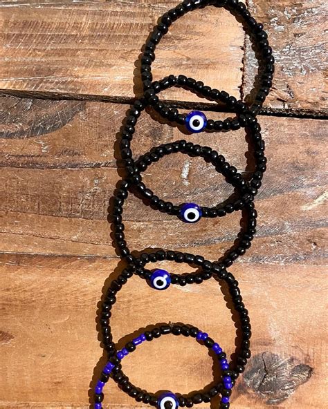 Evil Eye Beaded Bracelet Blue And Black Bracelet Blue Etsy