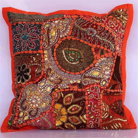 Indian Cushion Cover Throw Pillow Beads Sequins Pillow Etsy