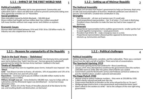Edexcel Gcse History 9 1 Weimar And Nazi Germany Revision Cards
