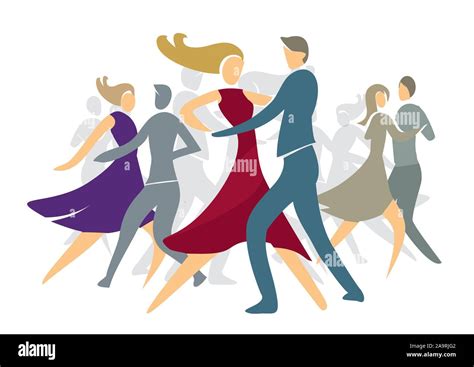 Ballroom Dancing Couples Colorful Illustration With Dancing Couples