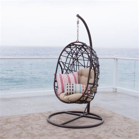 Brafab swing egg chair,hammock chair, hanging chair, aluminum frame and uv resistant cushion with steel stand, indoor outdoor patio porch lounge bedroom hand made wicker rattan chair, 350lbs capacity. Christopher Knight Home Swinging Egg Outdoor Wicker Chair ...