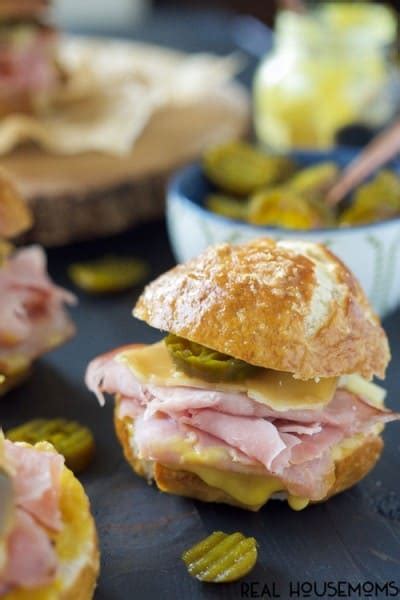 gruyere jalapeño and ham sandwiches on pretzel bread