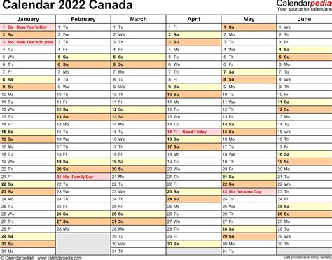 Canada Calendar 2022 Free Printable Excel Templates