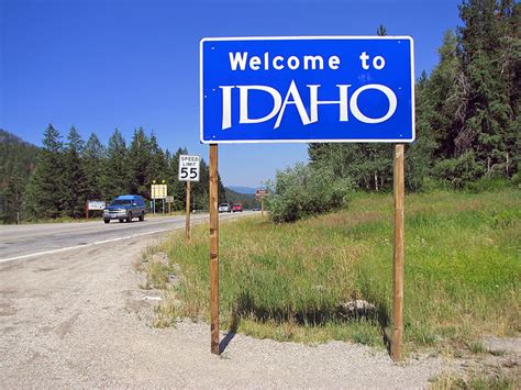Wyoming Idaho Border Sign On Idaho State Highway 33