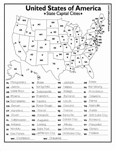 Printable States And Capitals