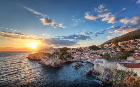 The Sunset View Over Dubrovnik Croatia Adriatic Sea Desktop Wallpaper