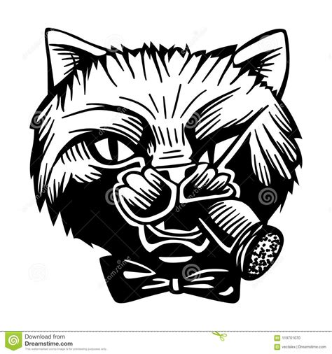 Gangster Mafia Feline Cat Criminal Character Portrait Vector Black